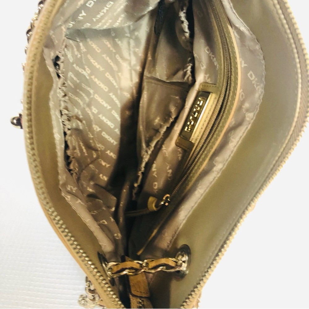 DKNY Golden Tan Leather Tote Shoulder Bag with Chain Strap - Picture 11 of 14